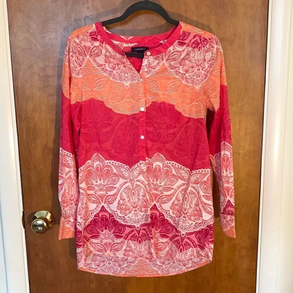 EUC lands end pink and orange lightweight long sleeve! Size 4